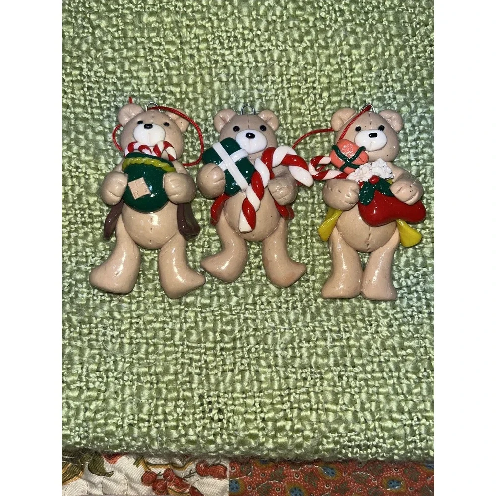 Salt dough like‎ ornaments  ,Teddy bears With Candy Canes set of 3 , 3.5 